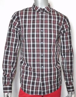 375 NWT James Perse Burgundy/Charc​oal/Olive/Teal Plaid Button Up 