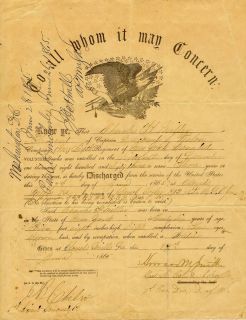 1865 Civil War Discharge   Charles H. Miller   6th Regiment, New York 