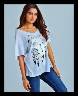 NEW Wildfox Couture OH PIONEERS Blue V Neck OVERSIZED Tee TRIBAL T 