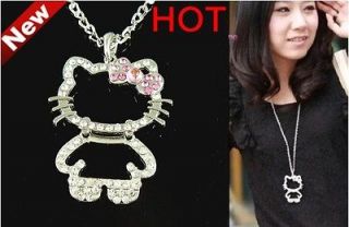 Wholesale Lady 1Pcs Charm Jewellery HelloKitty Bow Crystal Necklace 