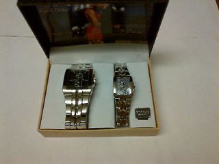 CR Charles Raymond NY His & Hers Silver Watch Set Quartz Water 