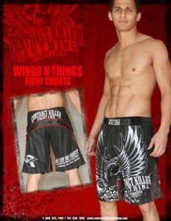 CONTRACT KILLER WINGS & THINGS MMA BLACK FIGHT SHORTS BRAND NEW