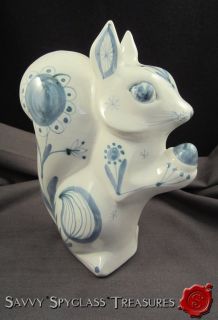 Large Blue & White Mid Century Modernist Rye Pottery Squirrel by David 
