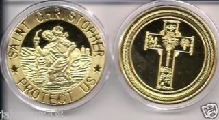 ST CHRISTOPHER~PROTECT US~PATRON SAINT OFTRAVELERS~24KT GOLD MEDALLION