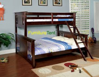 Youth Twin over Queen Bunk Bed with ladder in Dark Walnut Finish for 