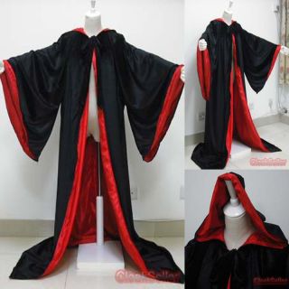   Robe Black Hooded Cloak Red Wizard Cloak Wicca LARP Gothic stock