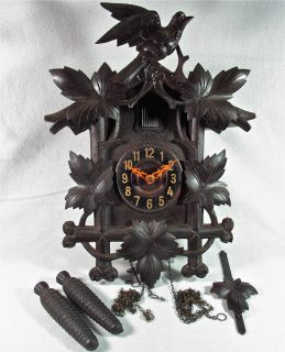 Antique GEBRUDER KUNER Large Black Forest Carved Cuckoo Clock  Germany 