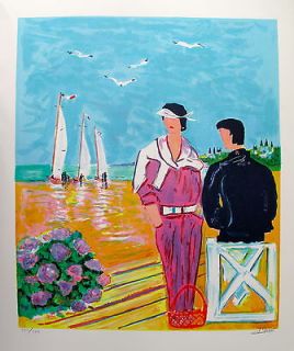 Jean Claude PICOT Signed Couple of Deauville French Lithograph Art