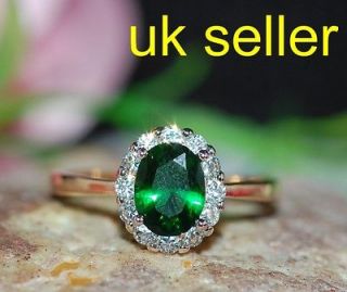 2ct created oval emerald diamond YGP cluster ring sz N 7