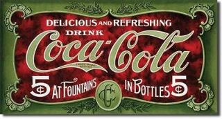 DRINK COCA COLA 5 CENTS AT FOUTAINS 1920S TIN SIGN Shop Steel Sign 