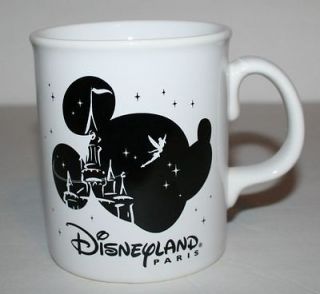Disneyland Paris Coffee Mug Mickey Mouse Tinkerbell Castle Black White 