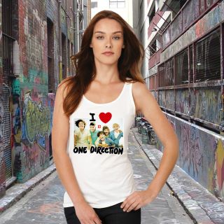   Tank Top   I Love Heart One Direction Ladies Vest Top  1D White