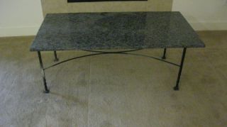  Granite Slab Bullnose Top & Black Rough Iron Rectangle Coffee Table