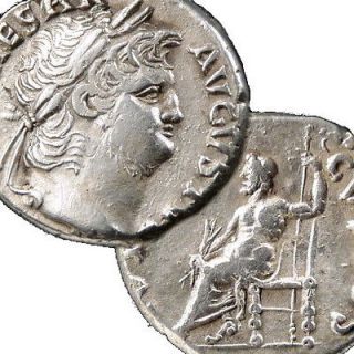 Ancient Roman NERO Silver Denarius Coin RARE JUPITER enthroned CVSTOS 