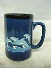 VINTAGE Roseville coffee mug w blue stripes gray 4 5 tall