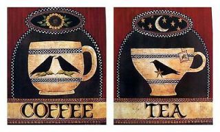 COFFEE & TEA   2 Prints 11 x 14 Primitive Folk Art   coffee shop 
