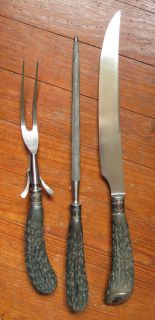   LANDERS FRARY & CLARK CARVING KNIFE FORK & STEEL with SILVER MOUNTS