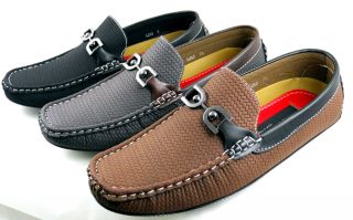 MENS SHOES CASUAL DRIVING MOCCASINS LOAFER SYNTH WOVEN LEATHER Metal 
