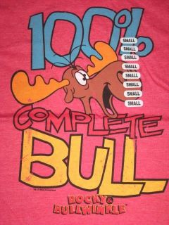 Small Graphic Tee Tshirt Red 100% Complete Bull Rocky Bullwinkle NEW 