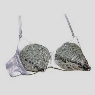 silver sequin cone bra bullet pointed 34 36 a cup madona women costume 