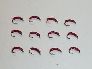 Fly Fishing Flies 12 blood worm vinyl rib midges size 18 Red Trout 
