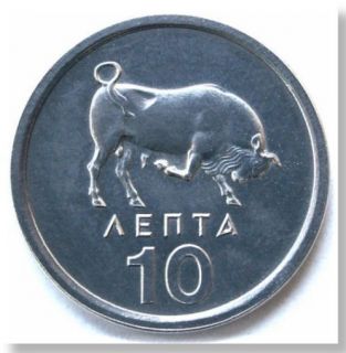 GREECE GRECIA DRACHMA DRACMA DRACHMAI 1976 10 LEPTA COIN BULL UNC FROM 