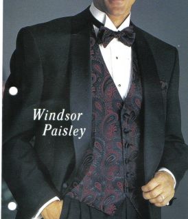 Man Burgundy Windsor Paisley Half Back ( Backless ) Vest & Bowtie 501 