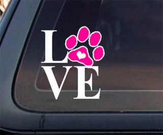 Love Dog Cat Paw Print with Heart Car Decal / Sticker   5.8 x 5 inches