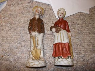 Old farmer husband and wife ceramic figurines from taiwan. Beautiful 