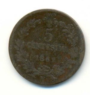 Italy Vittorio Emanuele II Copper 5 Centesimi 1862 F