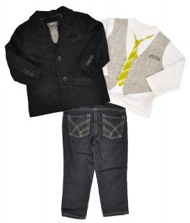 Kenneth Cole Boys Black Corduroy Blazer 3Pc Pant Set Size 4 5 6 7 $79 