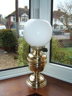 Gas lamp vintage Brass Veritas working White globe glass shade very 