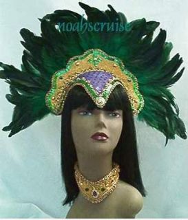   gras feather headdress showgirl sequin choker green feather hat gem