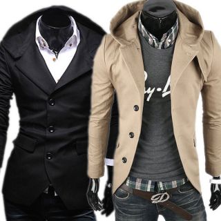 Stylish Mens Casual Slim Buttons Hooded Suit Blazer Coat Jacket 3color 