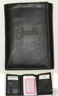 Personalized Mens Black Leather Trifold Wallet ENGRAVED FREE Tri fold 