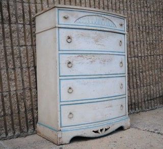   Shabby Distressed Painted Blue White Heart Cut Chic Dresser Chest