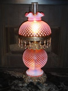 Fenton Cranberry Opalescent Hobnail GWTW style hanging lamp with 