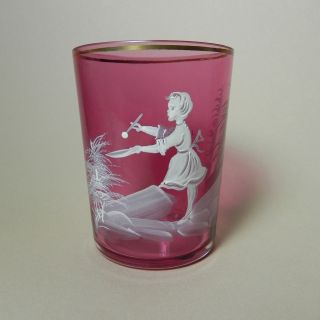   Mary Gregory Glass Tumbler Cup Cranberry Pink Cameo For Your Valentine