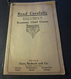 Old 1926 Economy Chief CREAM SEPARATOR Directions Book    ROEBUCK