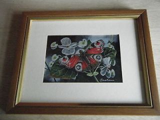   WOVEN SILK PICTURE BUTTERFLY PEACOCK JACQUARD LOOM ARTISTRY COVENTRY