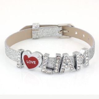 One Direction Wristbands Crystal Slider Letter Bracelet I Love 1 