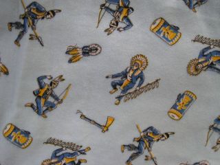 Vintage Cowboy and Indian Flannel PJ Fabric Soft Blue T10