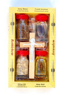 Holy Water Earth Oil Incense Olive Wood Cross israel