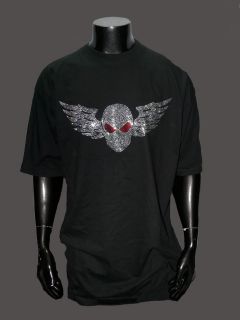 Total Rebel Silver Rhinestone Skull Wings Mens Black T Shirt Size 3XL 