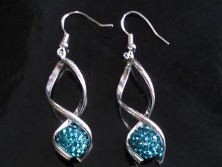  Jewellery Turquoise Crystal Disco Ball Silver Drop Earrings CC124