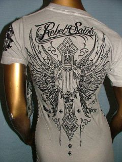 REBEL SAINTS by AFFLICTION White CROSS WINGS Sinful EXPRESS T SHIRT 