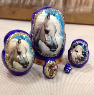 Horse Set Russia Hand Carved Hand Painted MINI Nesting DOLL Set 