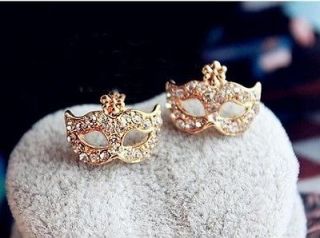   Halloween Mask Gold Alloy Crystal Charming Fox Flower Earring Stud
