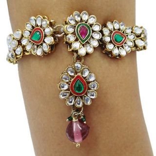 Wedding Gold Tone Green Pink CZ Kundan Arm Bracelet Indian Armlet 