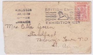 Jamaica Kingston British Empire Exhibtion PMK on 1924 cover To Browns 